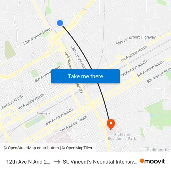 12th Ave N And 28th St N to St. Vincent's Neonatal Intensive Care Unit map