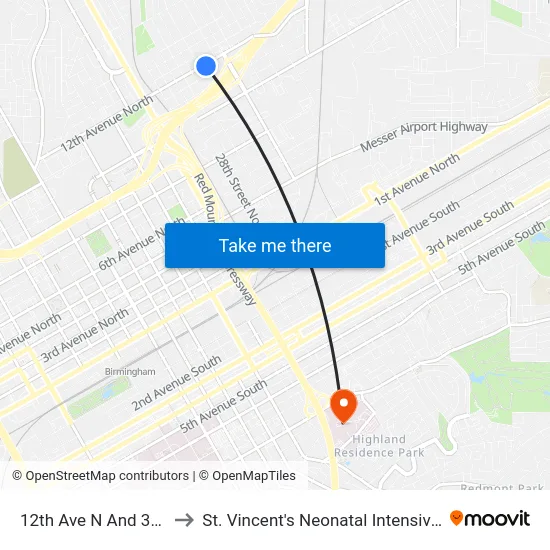 12th Ave N And 30th St N to St. Vincent's Neonatal Intensive Care Unit map
