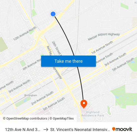 12th Ave N And 31st St N to St. Vincent's Neonatal Intensive Care Unit map