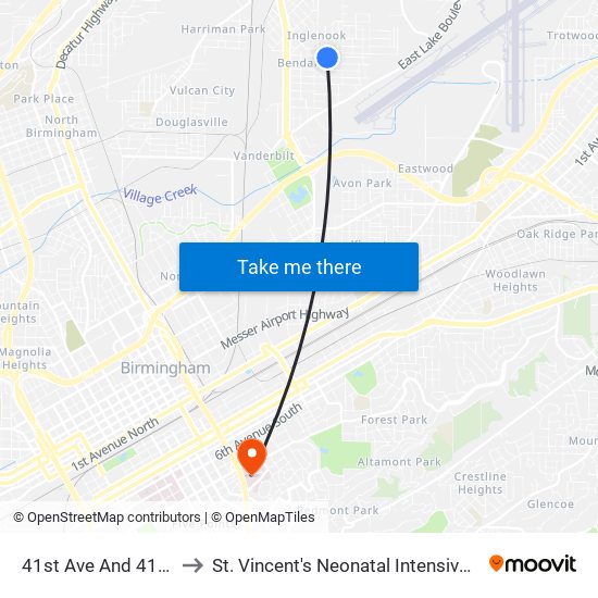 41st Ave And 41st St N to St. Vincent's Neonatal Intensive Care Unit map