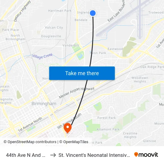 44th Ave N And 42nd St to St. Vincent's Neonatal Intensive Care Unit map