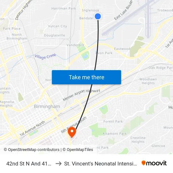 42nd St N And 41st Ave N to St. Vincent's Neonatal Intensive Care Unit map