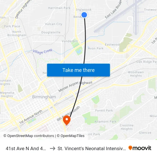 41st Ave N And 40th Pl N to St. Vincent's Neonatal Intensive Care Unit map