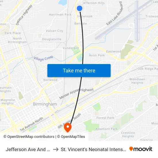 Jefferson Ave And Spring St to St. Vincent's Neonatal Intensive Care Unit map