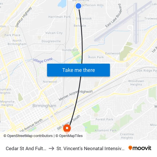 Cedar St And Fulton Ave to St. Vincent's Neonatal Intensive Care Unit map