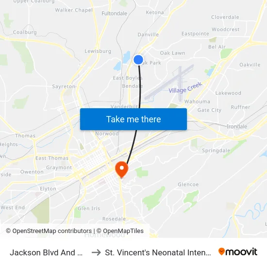 Jackson Blvd And Hanover St to St. Vincent's Neonatal Intensive Care Unit map