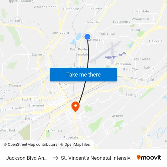 Jackson Blvd And Elm St to St. Vincent's Neonatal Intensive Care Unit map