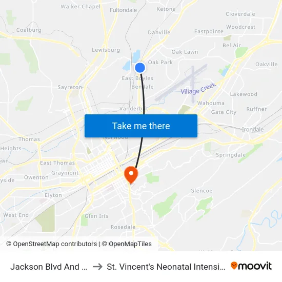 Jackson Blvd And Cedar St to St. Vincent's Neonatal Intensive Care Unit map