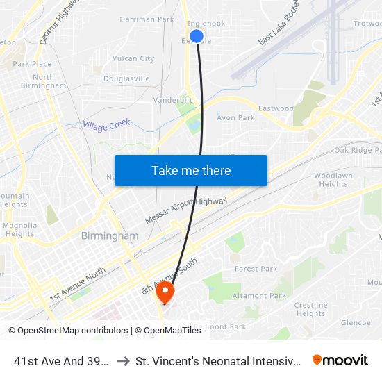 41st Ave And 39th St N to St. Vincent's Neonatal Intensive Care Unit map