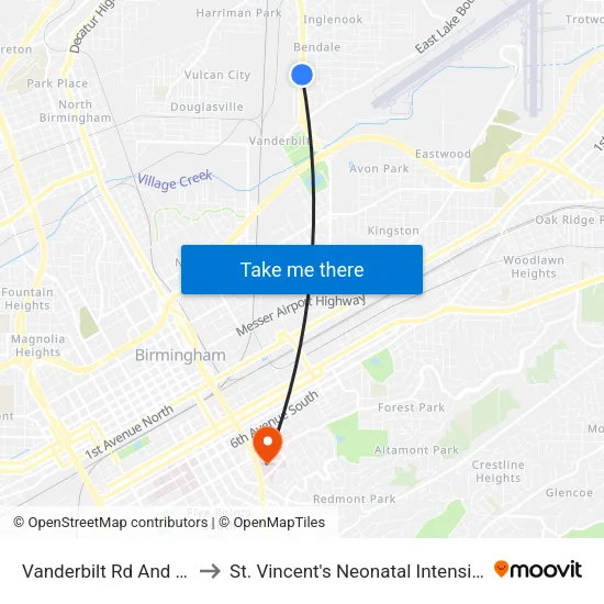 Vanderbilt Rd And 37th Ave to St. Vincent's Neonatal Intensive Care Unit map