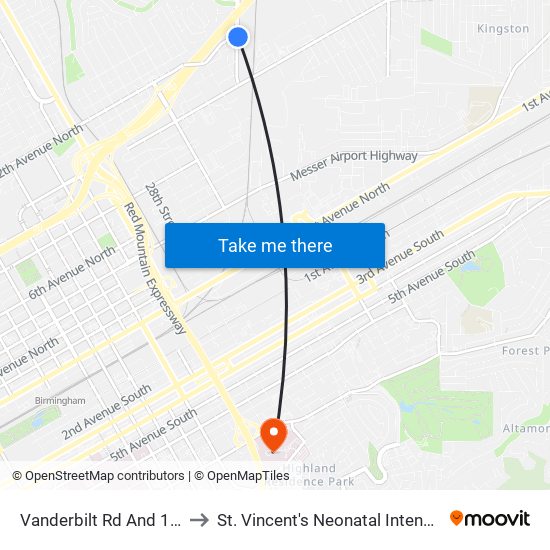 Vanderbilt Rd And 12th Ave N to St. Vincent's Neonatal Intensive Care Unit map