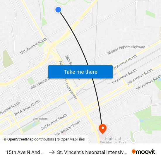 15th Ave N And 31st St to St. Vincent's Neonatal Intensive Care Unit map