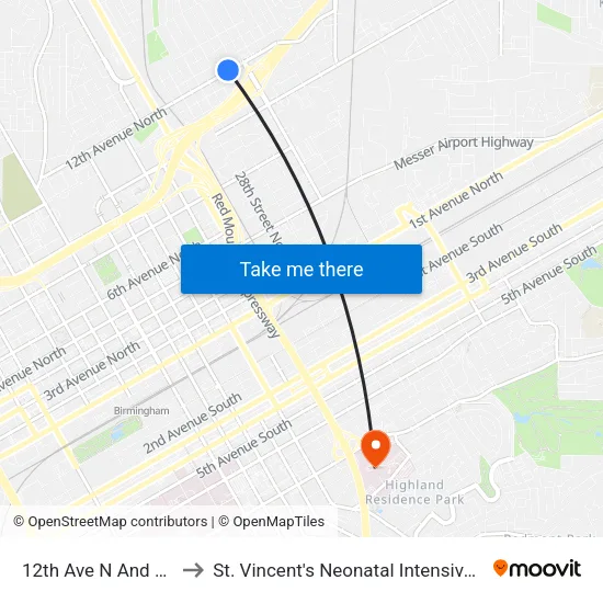 12th Ave N And 30th St to St. Vincent's Neonatal Intensive Care Unit map
