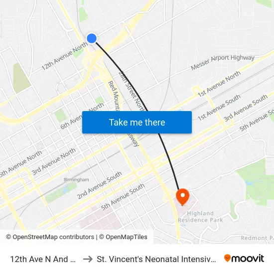 12th Ave N And 27th St to St. Vincent's Neonatal Intensive Care Unit map