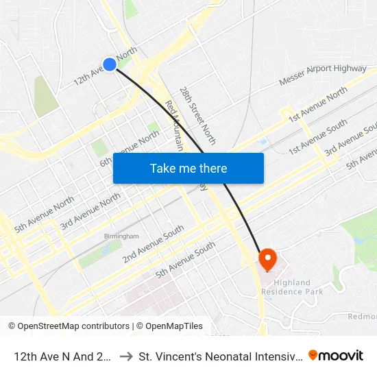 12th Ave N And 24th St N to St. Vincent's Neonatal Intensive Care Unit map