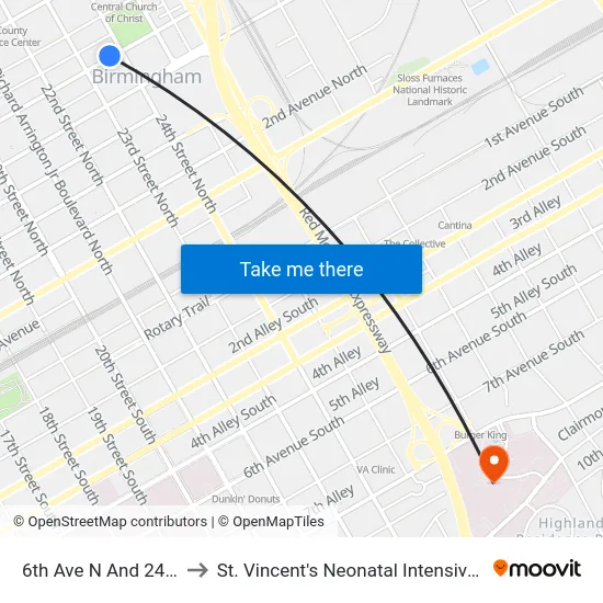 6th Ave N And 24th St N to St. Vincent's Neonatal Intensive Care Unit map