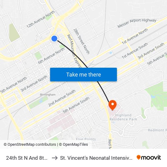 24th St N And 8th Ave N to St. Vincent's Neonatal Intensive Care Unit map