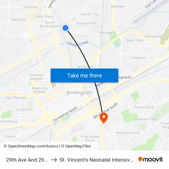 29th Ave And 29th St N to St. Vincent's Neonatal Intensive Care Unit map