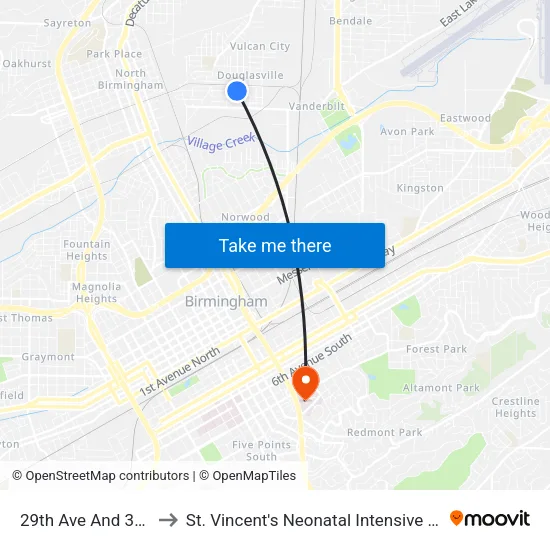 29th Ave And 33rd St to St. Vincent's Neonatal Intensive Care Unit map
