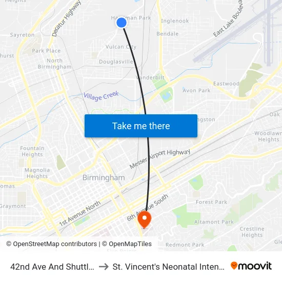 42nd Ave And Shuttleworth Dr. to St. Vincent's Neonatal Intensive Care Unit map