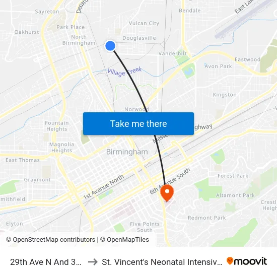 29th Ave N And 30th St N to St. Vincent's Neonatal Intensive Care Unit map