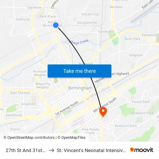27th St And 31st Ave N. to St. Vincent's Neonatal Intensive Care Unit map