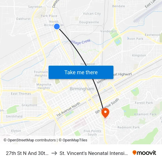 27th St N And 30th Ave N to St. Vincent's Neonatal Intensive Care Unit map