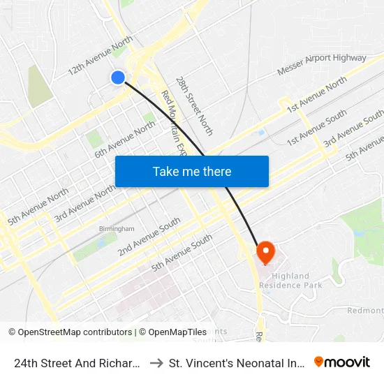 24th Street And Richard Arrington Blvd to St. Vincent's Neonatal Intensive Care Unit map
