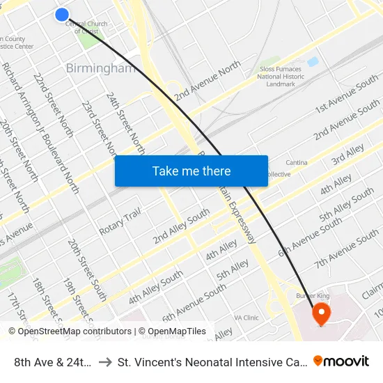8th Ave & 24th St to St. Vincent's Neonatal Intensive Care Unit map