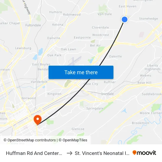 Huffman Rd And Centerpoint Pkwy (Jet Pep to St. Vincent's Neonatal Intensive Care Unit map