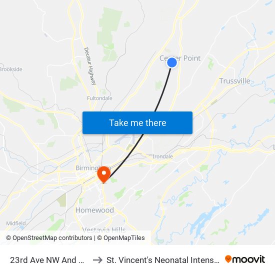 23rd Ave NW And 4th St NW to St. Vincent's Neonatal Intensive Care Unit map