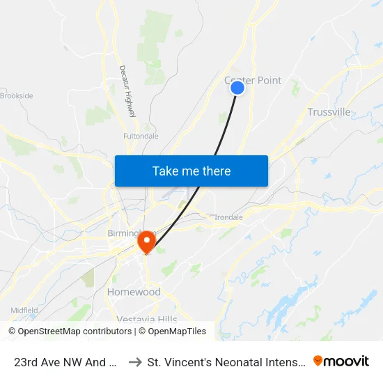 23rd Ave NW And 5th Pl NW to St. Vincent's Neonatal Intensive Care Unit map