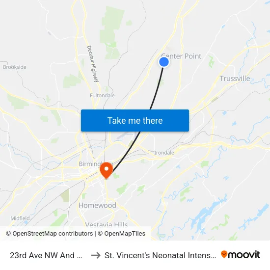 23rd Ave NW And Carson Rd to St. Vincent's Neonatal Intensive Care Unit map