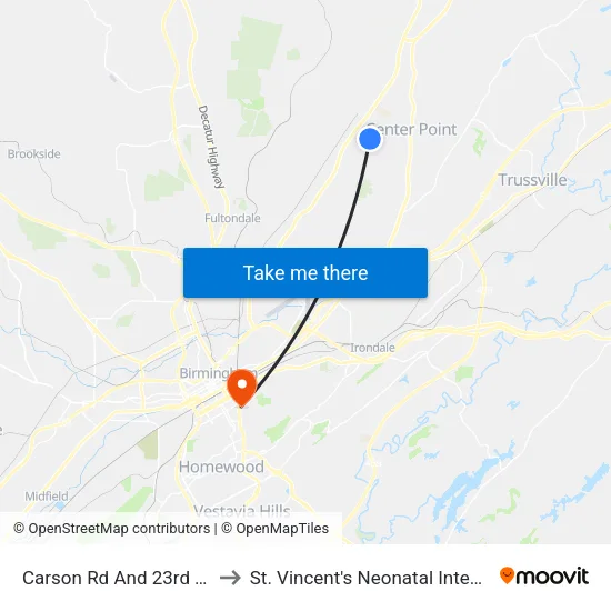 Carson Rd And 23rd Terrace NW to St. Vincent's Neonatal Intensive Care Unit map