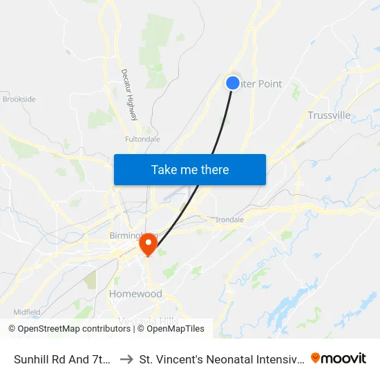 Sunhill Rd And 7th St NW to St. Vincent's Neonatal Intensive Care Unit map