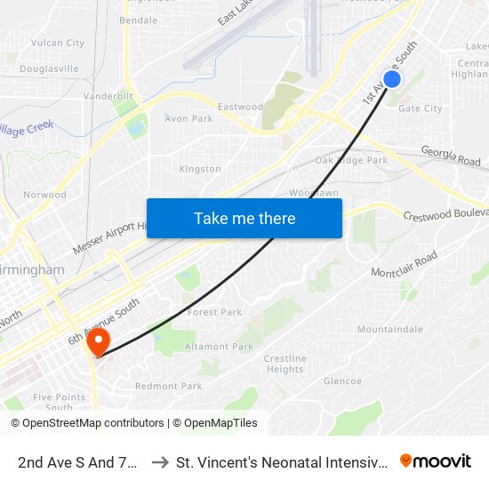 2nd Ave S And 71st St S to St. Vincent's Neonatal Intensive Care Unit map