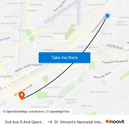 2nd Ave S And Oporto Madrid Blvd to St. Vincent's Neonatal Intensive Care Unit map