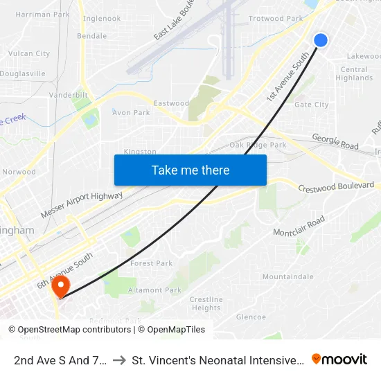 2nd Ave S And 78th St to St. Vincent's Neonatal Intensive Care Unit map