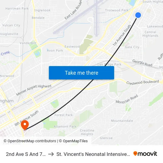 2nd Ave S And 79th St to St. Vincent's Neonatal Intensive Care Unit map