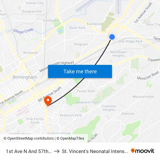 1st Ave N And 57th St N (Ib) to St. Vincent's Neonatal Intensive Care Unit map