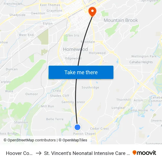 Hoover Court to St. Vincent's Neonatal Intensive Care Unit map