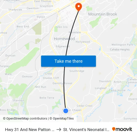 Hwy 31 And New Patton Chapel Rd (Hoover to St. Vincent's Neonatal Intensive Care Unit map