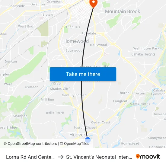 Lorna Rd And Centennial Drive to St. Vincent's Neonatal Intensive Care Unit map
