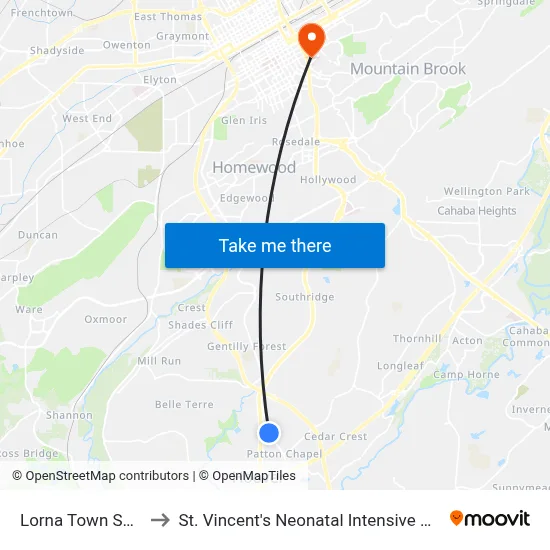Lorna Town Square to St. Vincent's Neonatal Intensive Care Unit map