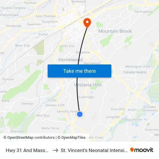 Hwy 31 And Massey Rd (Ib) to St. Vincent's Neonatal Intensive Care Unit map