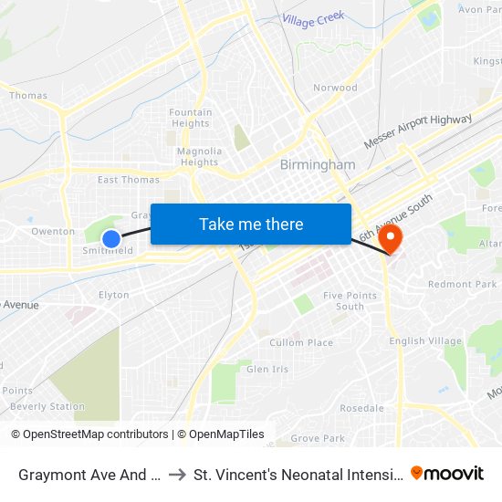 Graymont Ave And 3rd St W to St. Vincent's Neonatal Intensive Care Unit map