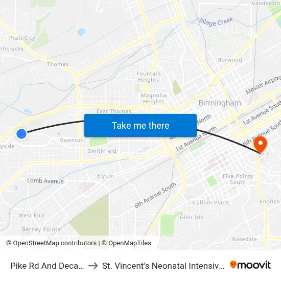 Pike Rd And Decatur Ave to St. Vincent's Neonatal Intensive Care Unit map