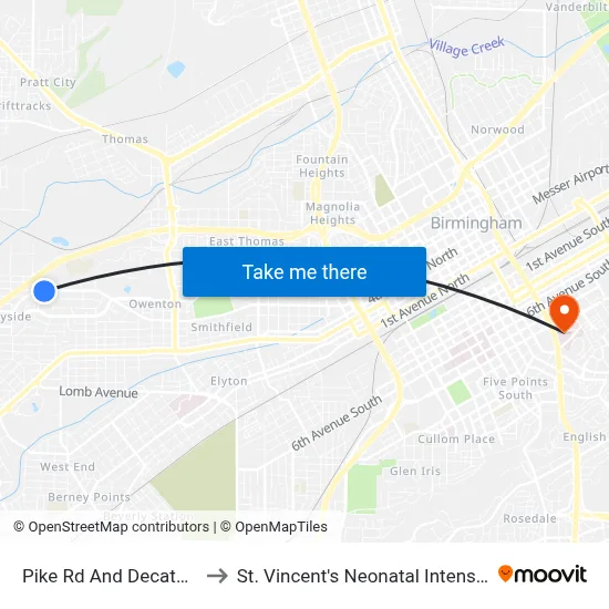 Pike Rd And Decatur Ave (Ib) to St. Vincent's Neonatal Intensive Care Unit map