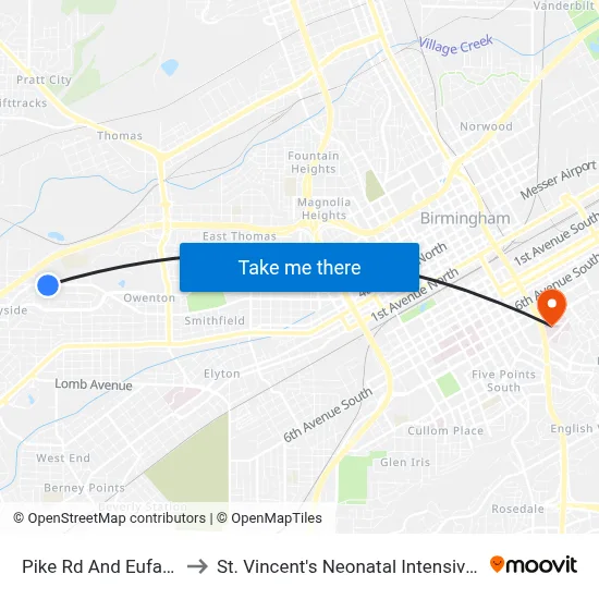 Pike Rd And Eufaula Ave to St. Vincent's Neonatal Intensive Care Unit map