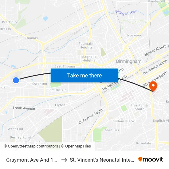 Graymont Ave And 1637 Address to St. Vincent's Neonatal Intensive Care Unit map